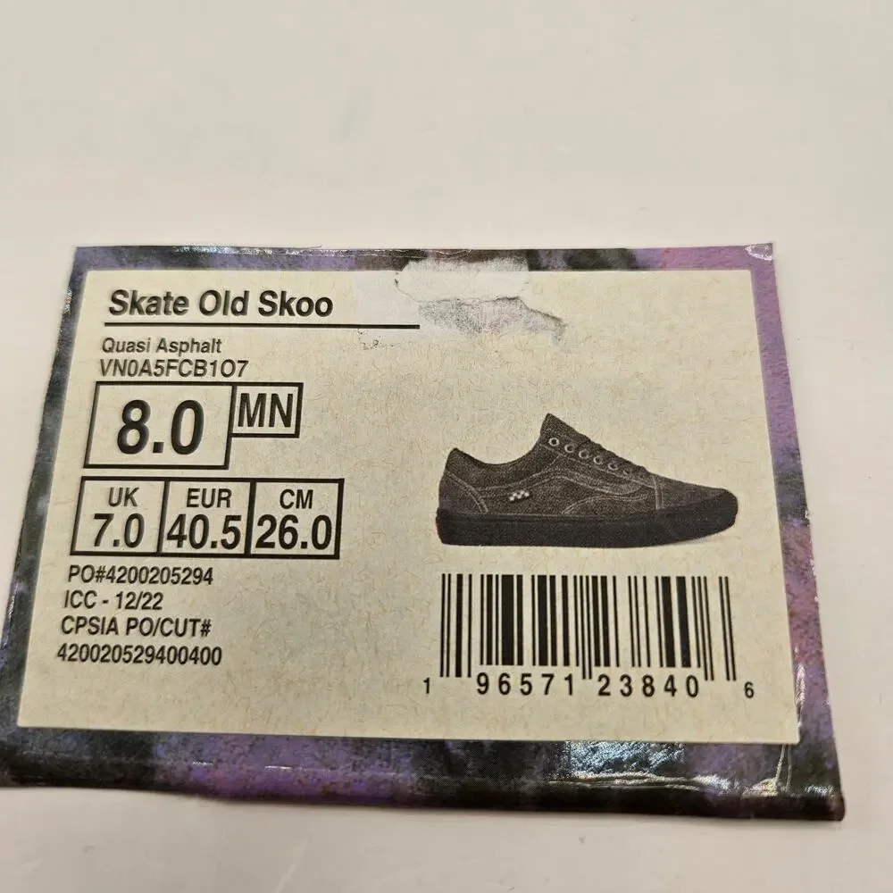 VANS X QUASI MEN'S 8 SKATE OLD SKOOL QUASI ASPHALT NWOB